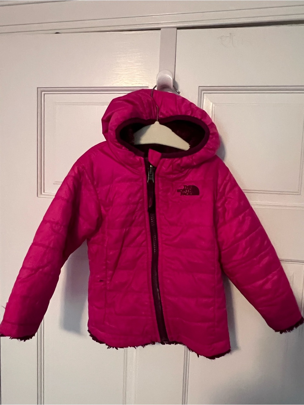 The North Face Kids Hot Pink Hooded Puffer Jacket - reversible